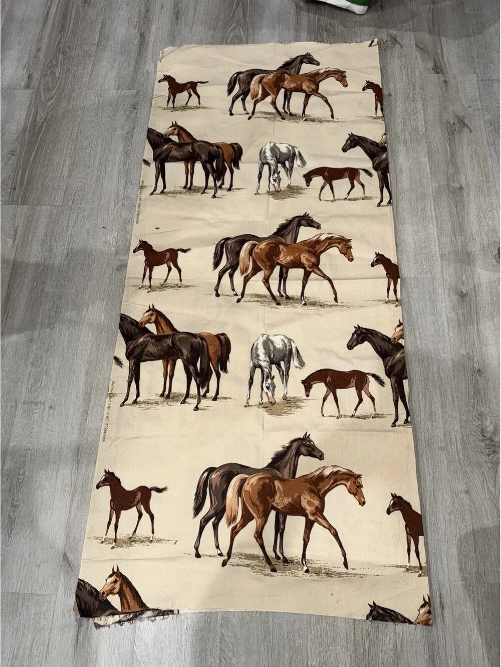 Vintage Horse & Foal Print Fabric – Cream Brown Equestrian
